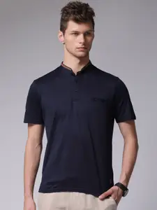 True Blue Men Navy Solid Pure Cotton T-shirt