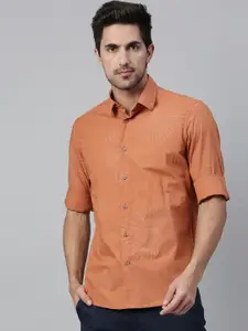 RARE RABBIT Men Orange Printed Cotton Casual Shirt