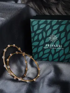 Priyaasi Set Of 2 Rose Gold-Plated & White American Diamond-Studded Handcrafted Bangles