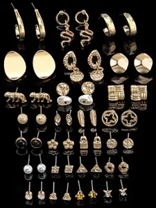 AMI Set of 25 Gold-Toned Contemporary Studs Drop & Semi-Hoops Earrings