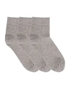 N2S NEXT2SKIN Men Pack Of 3 Grey Melange Solid Combed Cotton Ankle-Length Socks