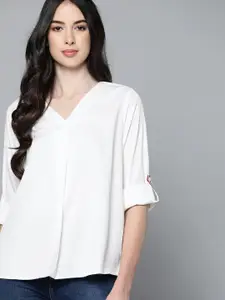 Harvard White Roll-Up Sleeves Top