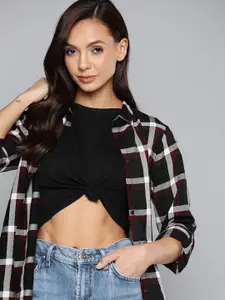 Harvard Women Black & Maroon Checked Casual Shirt