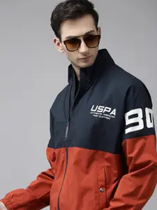 U.S. Polo Assn. Denim Co. U S Polo Assn Denim Co Men Navy Blue & Red Colourblocked Sporty Jacket