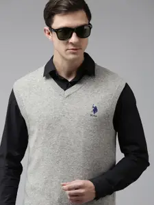 U.S. Polo Assn. U S Polo Assn Men Grey Solid Sweater Vest