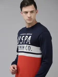 U.S. Polo Assn. Denim Co. U S Polo Assn Denim Co Men Navy Blue & Red Colourblocked Pullover Sweater
