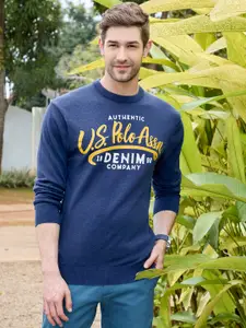 U.S. Polo Assn. Denim Co. U S Polo Assn Denim Co Men Navy Blue Typography Printed Pullover