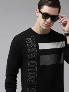 U.S. Polo Assn. Denim Co. U S Polo Assn Denim Co Men Black Brand Logo Printed Pullover