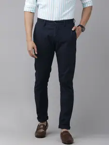 U.S. Polo Assn. U S Polo Assn Men Navy Blue Textured Autin Trim Fit Casual Trousers