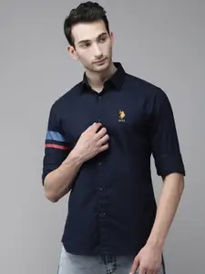U.S. Polo Assn. U S Polo Assn Men Navy Blue  Solid Tailored Fit Opaque Casual Shirt