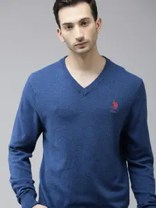 U.S. Polo Assn. U S Polo Assn Men Blue Solid Pullover Sweater