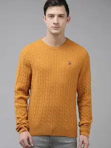 U.S. Polo Assn. U S Polo Assn Men Mustard Yellow Cable Knit Pullover Sweater