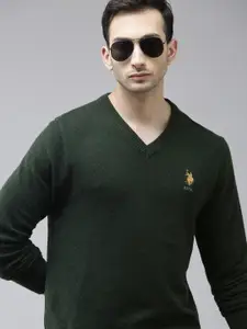 U.S. Polo Assn. U S Polo Assn Men Green Solid Pullover Sweater