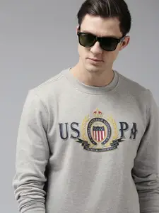 U.S. Polo Assn. U S Polo Assn Men Grey Melange Printed Sweatshirt