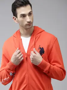 U.S. Polo Assn. U S Polo Assn Men Orange Embroidered Hooded Sweatshirt