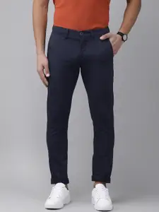 U.S. Polo Assn. U S Polo Assn Men Navy Blue Self-design Austin Trim Fit  casual Trousers