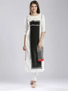 W Women White & Black Kurta