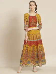 Juniper Mustard Yellow & Red Ethnic Motifs Maxi Dress