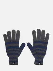 Roadster Men Grey & Blue Striped Winter Hand Gloves