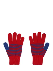 Roadster Women Red & Blue Striped Acrylic Hand Gloves