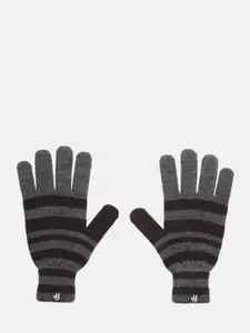 Roadster Men Grey & Black Striped Winter Hand Gloves