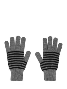 Roadster Men Grey & Black Striped Winter Hand Gloves