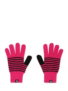 Roadster Women Pink & Black Striped Hand Gloves