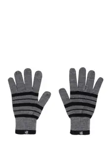 Roadster Women Grey & Black Striped Hand Gloves