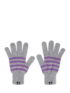 Roadster Women Grey & Purple Striped Hand Gloves