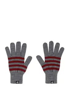 Roadster Women Grey & Red Striped Hand Gloves