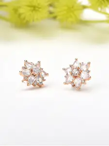 AMI Women Rose Gold Plated Cubic Zirconia Contemporary Stud Earrings