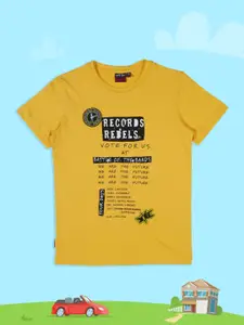 Gini and Jony Boys Yellow Graphic Printed Cotton Pure Cotton T-shirt