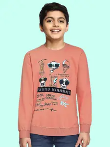 Gini and Jony Boys Peach-Coloured Printed Sweatshirt