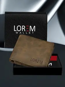 LOREM Men Brown Textured Synthetic Leather Two Fold Wallet