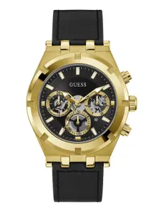GUESS Men Black Patterned Dial & Black Leather Straps Analogue Watch GW0262G2