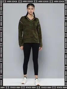 HRX By Hrithik Roshan EDGE Lifestyle Women Olive Rapid-Dry Camouflage Sweatshirts