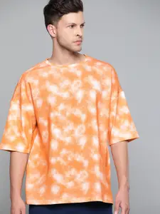 HRX By Hrithik Roshan Yoga Men Coral Orange Organic Cotton Tie & Dye Sustainable T-shirt