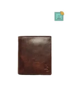 LOUIS STITCH Men Brown Textured Leather Two Fold Wallet with RFID