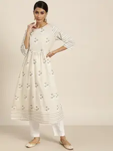 Moda Rapido Women Off White Pure Cotton Floral Print Kurta