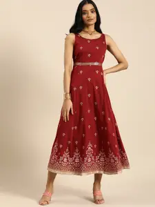 all about you Red Ethnic Motifs A-Line Midi Dress