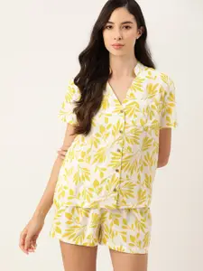 ETC Women Yellow & White Floral Printed Night suit