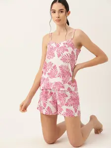 ETC Women Pink & White Tropical Print Shorts Set