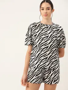 ETC Women White & Black Zebra Print Shorts Set