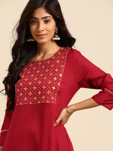 all about you Women Maroon Embroidered Kurta