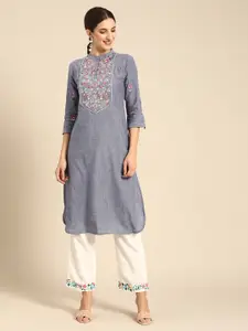 all about you Women Blue Floral Embroidered Floral Kurta