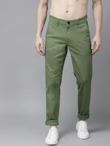 Roadster Men Olive Green Textured Trousers