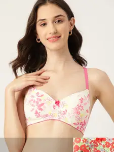 DressBerry Pack of 2 Floral Printed Lightly Padded Medium Coverage T-shirt Bra