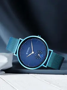 Titan Women Blue Brass Dial & Blue Bracelet Style Straps Analogue Watch [95142QM01-Blue]