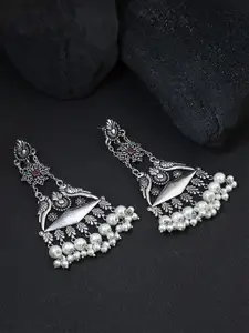 Adwitiya Collection Oxidised  Silver Contemporary Drop Earrings