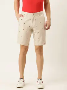 IVOC Men Beige & Red Conversational Printed Slim Fit Mid-Rise Regular Shorts